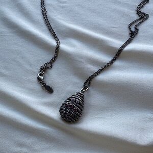 Silver Pendant Necklace with Red Accents